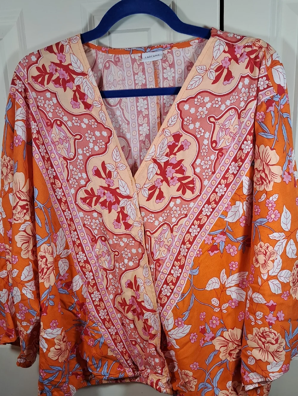 LASCANA Orange Floral V-Neck Blouse - Picture 1 of 4